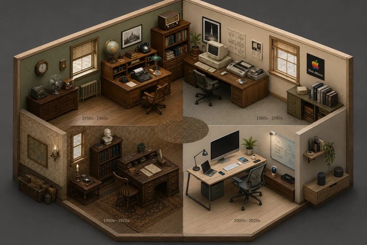 Isometric Room History Timeline with structured educational layout, readable annotations and clean visual hierarchy