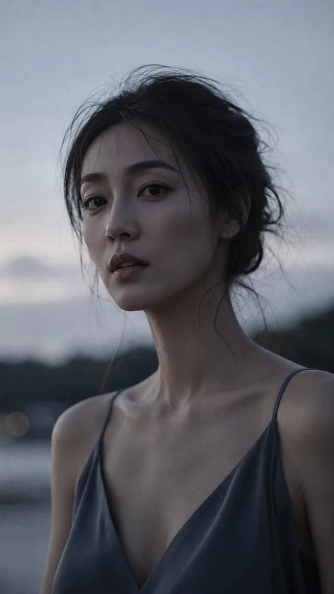 Japanese Dusk Portrait with realistic portrait lighting, expressive subject detail and polished editorial photography