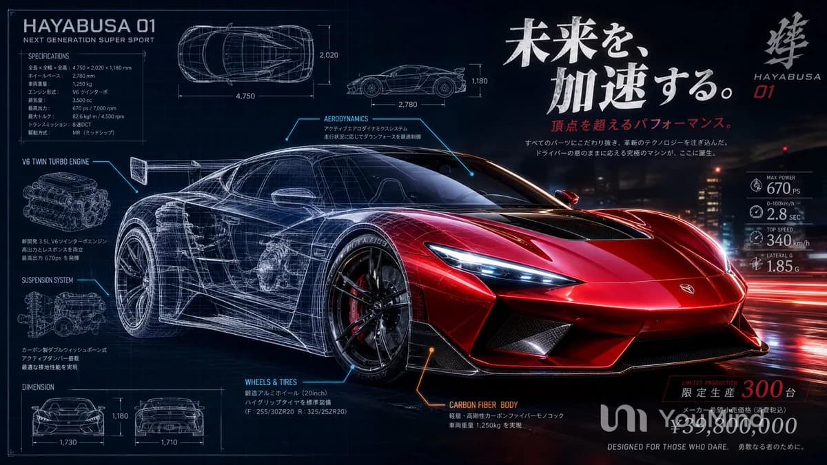 Japanese Hypercar Blueprint Poster infographic visual