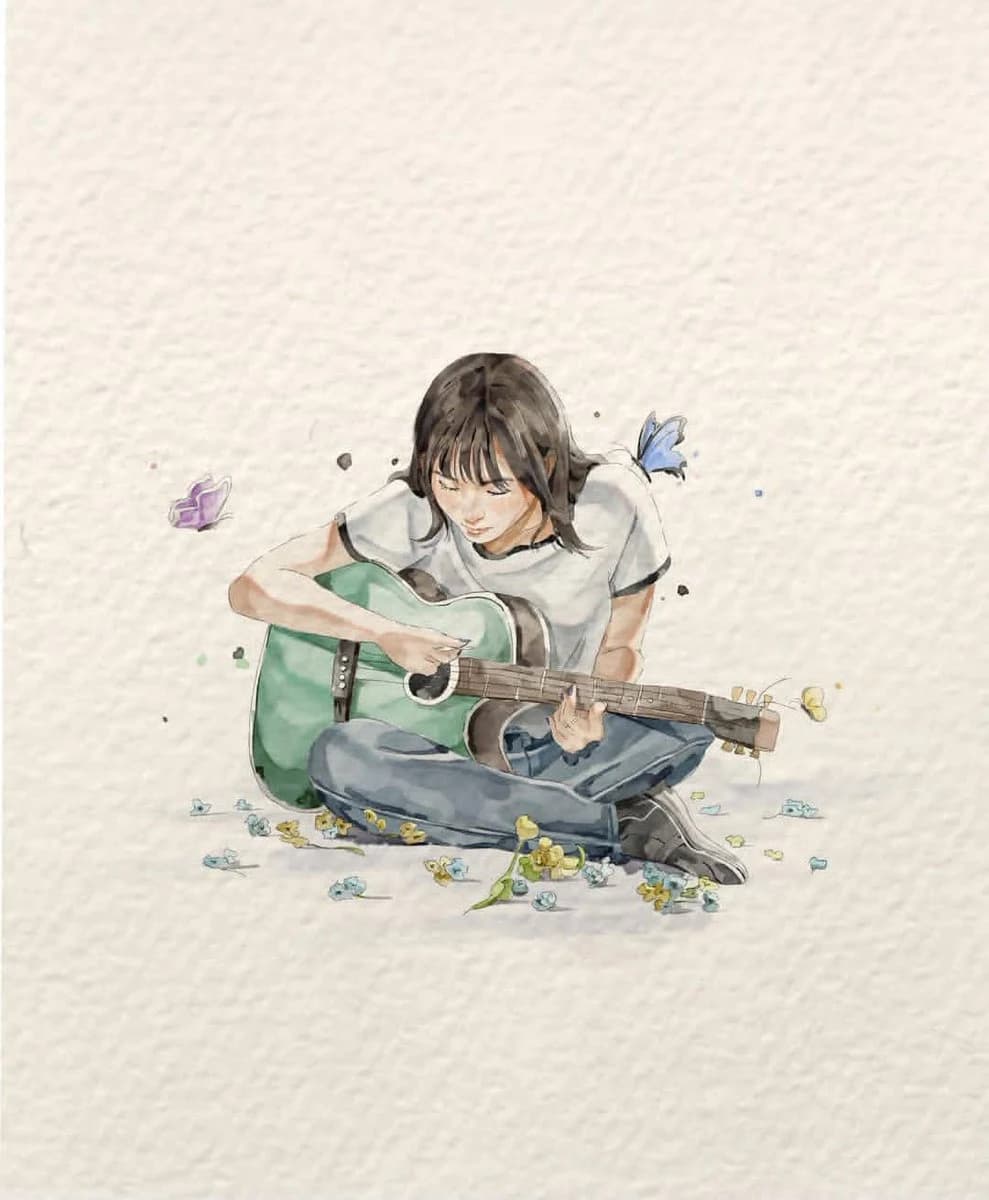 Japanese watercolor storybook illustration with gentle character styling, soft scenery, and hand-painted texture