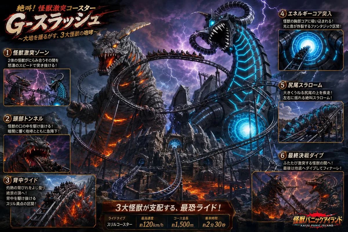 Kaiju Roller Coaster Poster with campaign-ready composition, brand-focused styling and premium commercial lighting