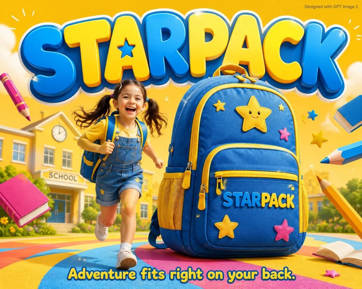 Kids Backpack Cartoon Ad Poster poster GPT Image 2 prompt example