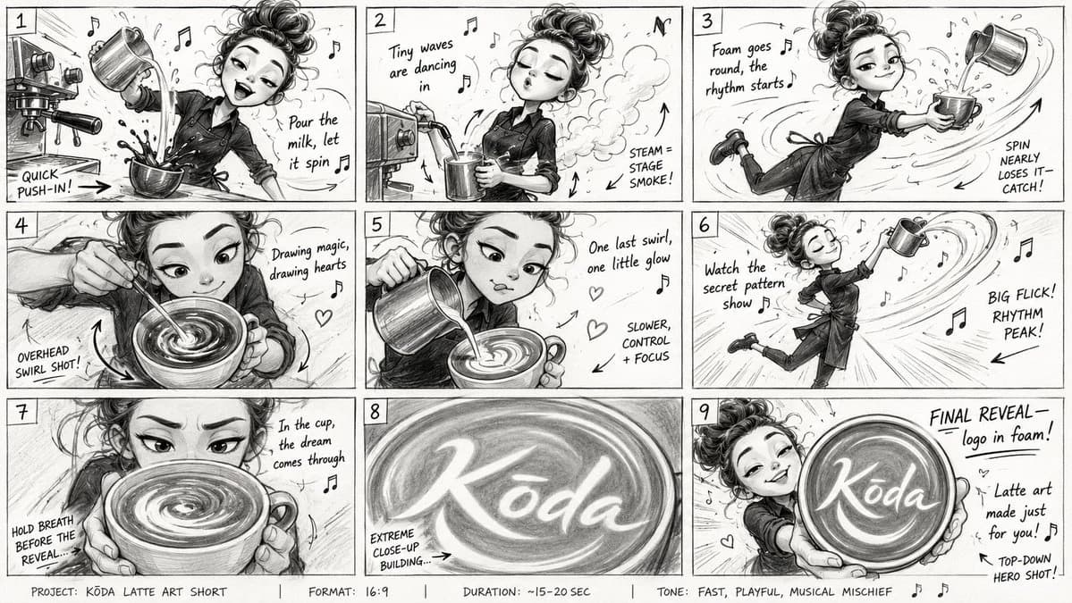 Latte Art Storyboard Sketch Sequence portrait GPT Image 2 prompt example
