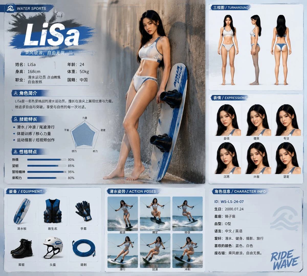 LiSa Wakeboarding Character Sheet infographic visual