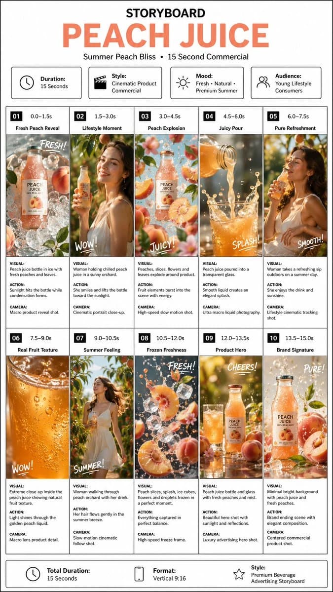 Luxury Peach Juice Storyboard infographic visual