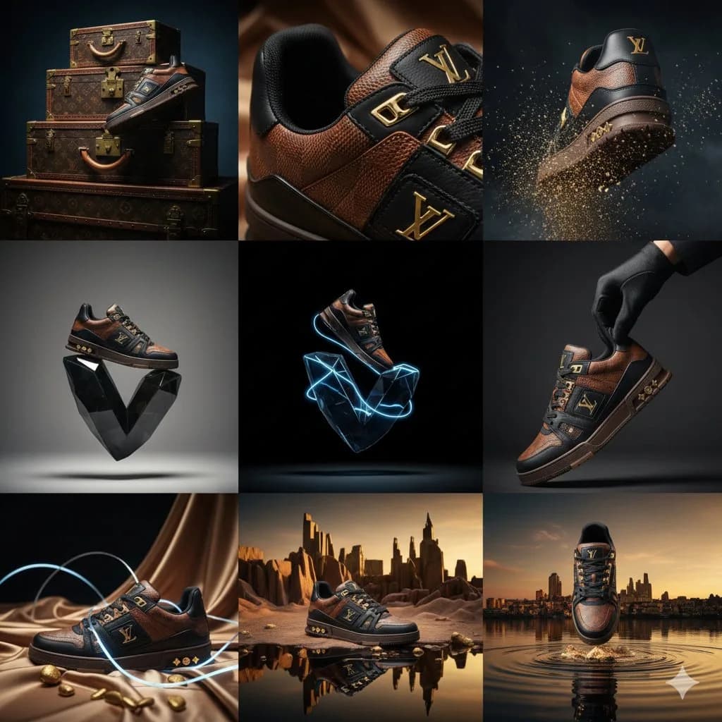 Luxury Sneaker Editorial Grid arranged as a structured multi-panel grid with consistent styling and clear visual comparison