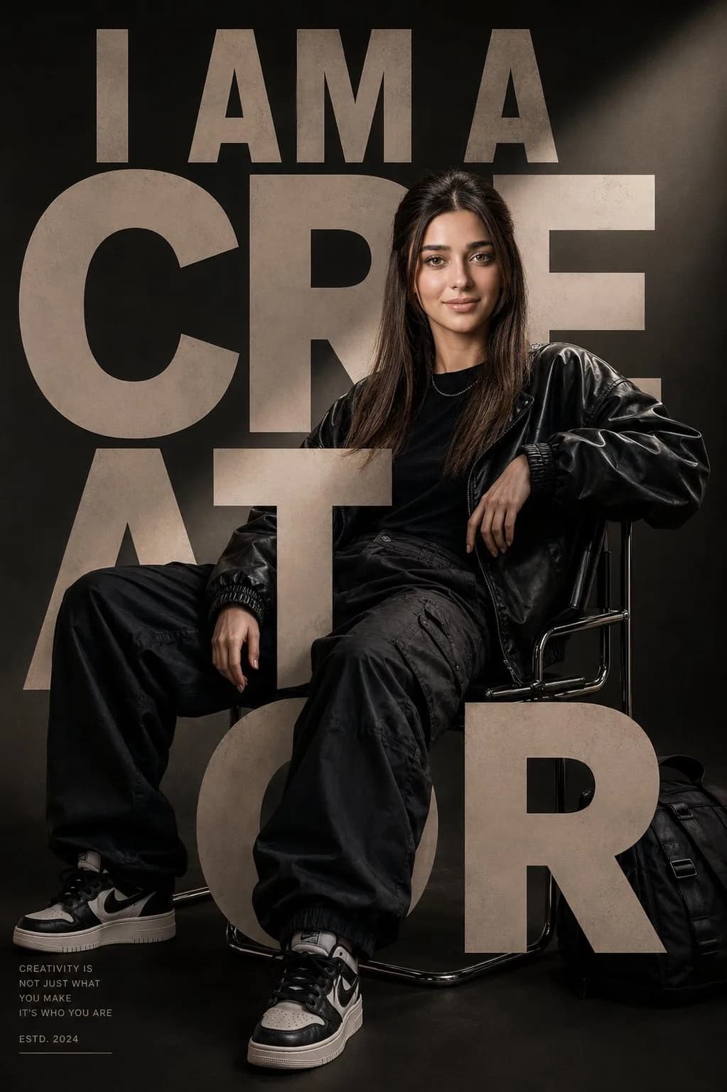 Luxury Streetwear Chrome Chair Portrait with commercial product staging, campaign-style lighting and polished advertising layout