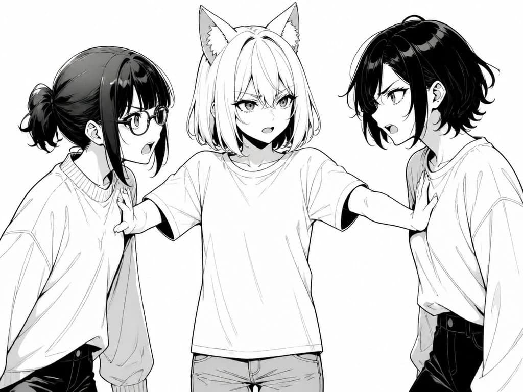 Manga Cat-Eared Girl Breaking Up Fight storyboard visual