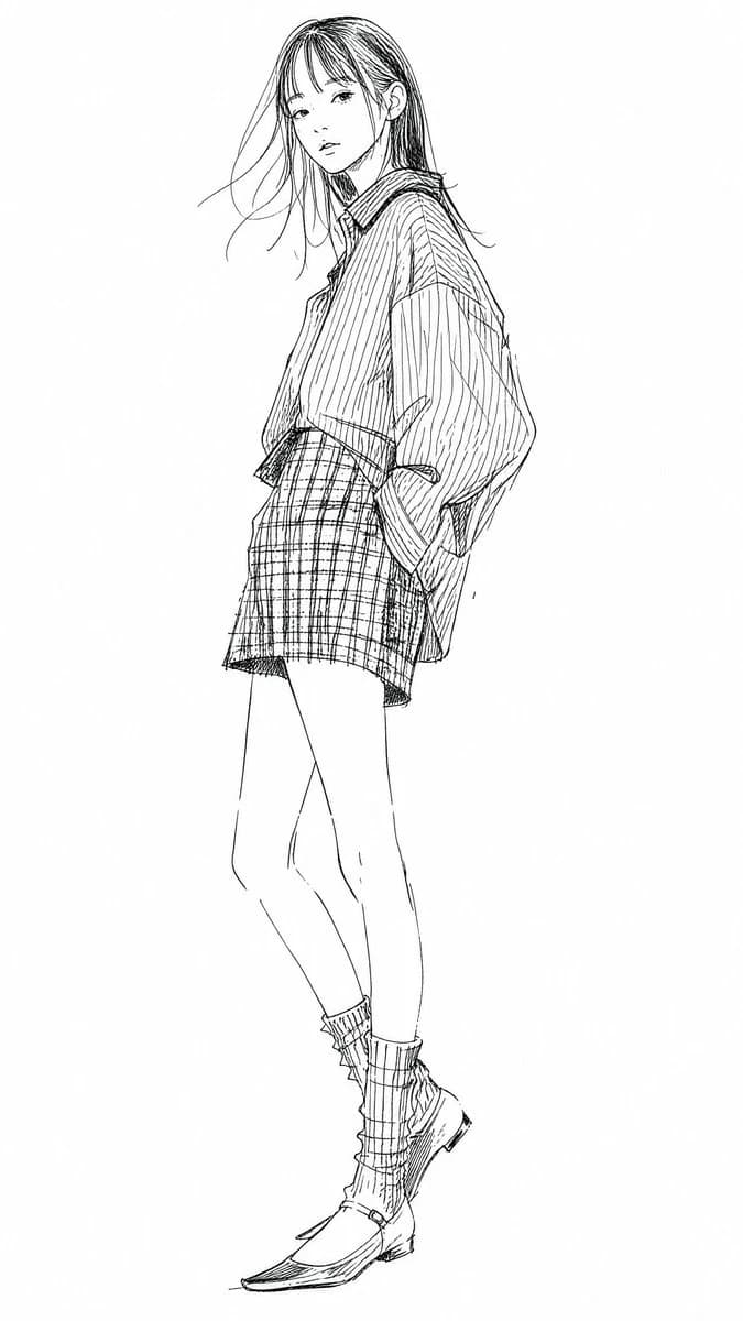 Manga Fashion Line Art Girl storyboard visual