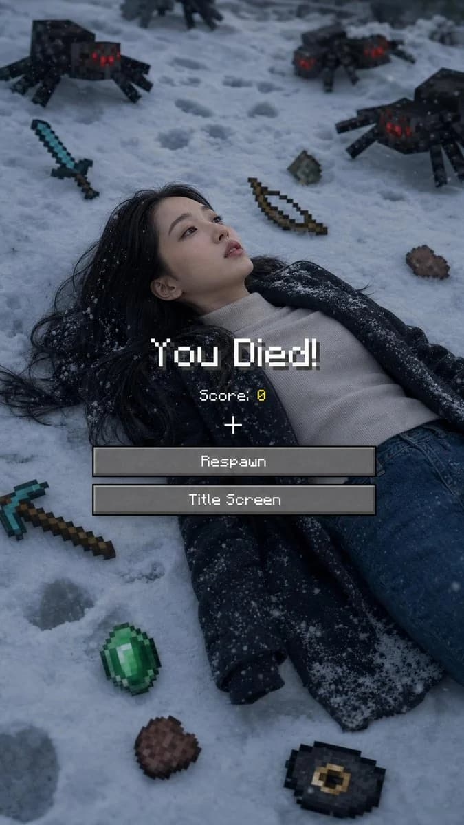 Minecraft Death Screen Portrait with scroll-ready composition, strong focal subject, and polished social post styling