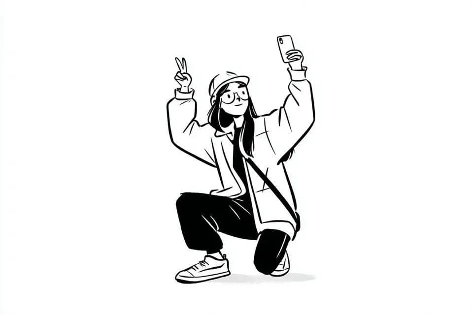Minimalist Black and White Ink Character Illustration with sequential panels, clear scene planning and cinematic visual flow