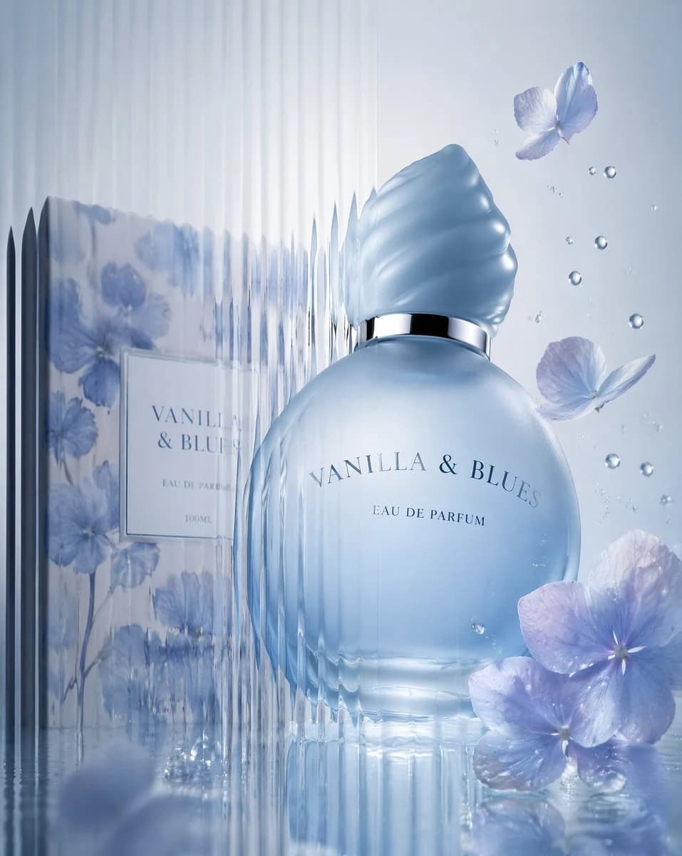 Minimalist Blue Perfume Advertisement ad creative visual