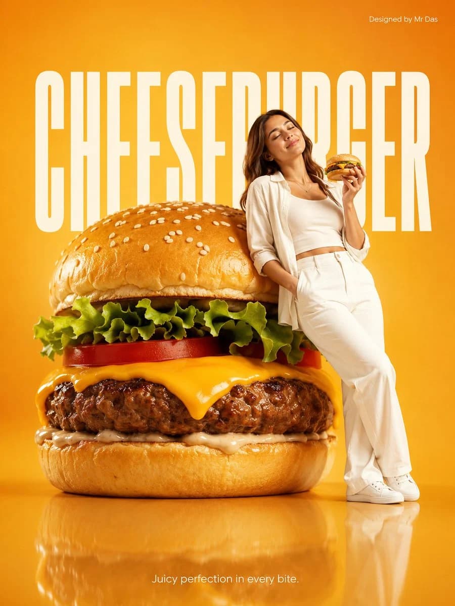 Minimalist Giant Cheeseburger Ad Concept with campaign-ready composition, brand-focused styling and premium commercial lighting
