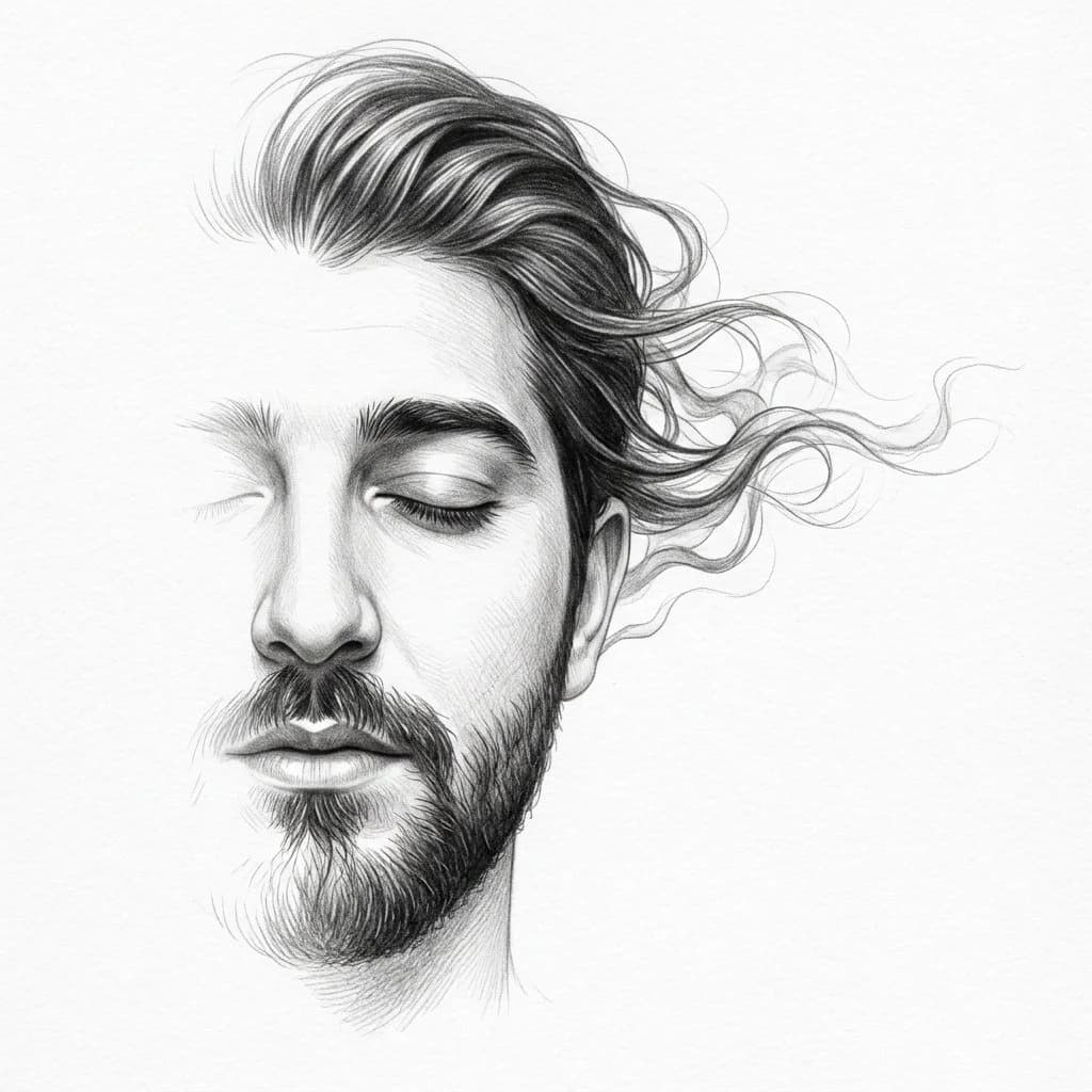 Minimalist Half-Face Graphite Sketch portrait visual