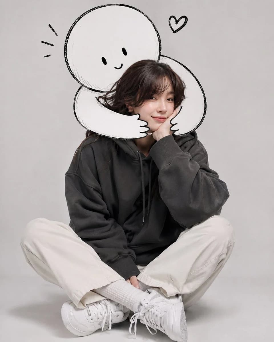 Minimalist Woman and Doodle Portrait with expressive portrait lighting, detailed styling and a polished editorial mood