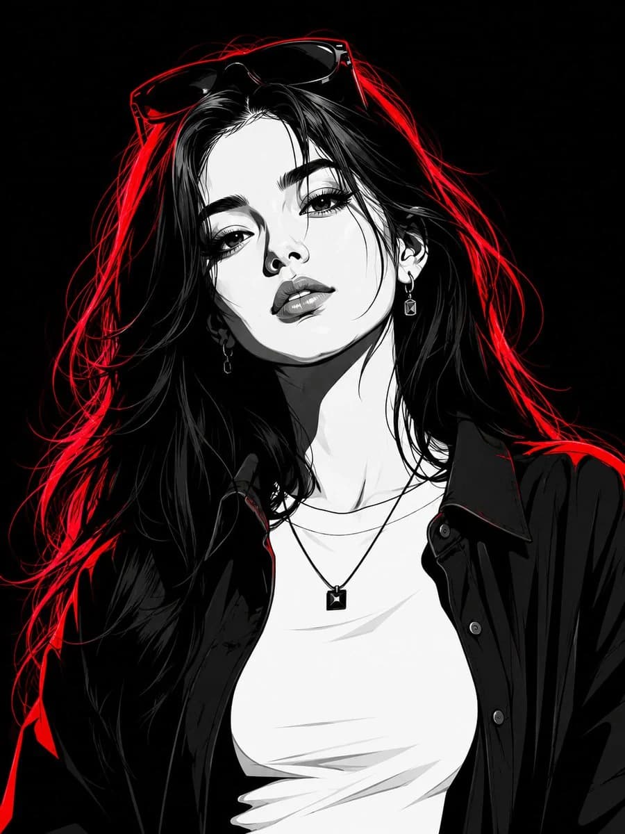 Monochrome vector fashion portrait inspired by magazine cover design with crisp shapes and elegant editorial typography