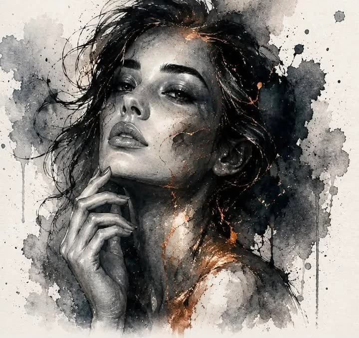 Monochrome Watercolor Kintsugi Portrait: social media prompt preview with platform-ready composition and clear design.