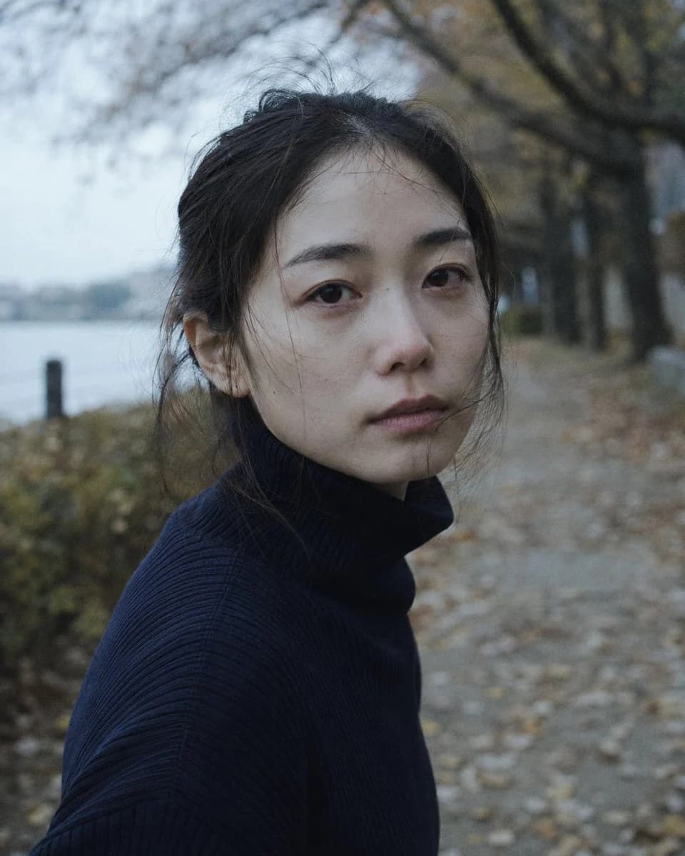 Moody Autumn Japanese Woman Portrait with realistic portrait lighting, expressive subject detail and polished editorial photography