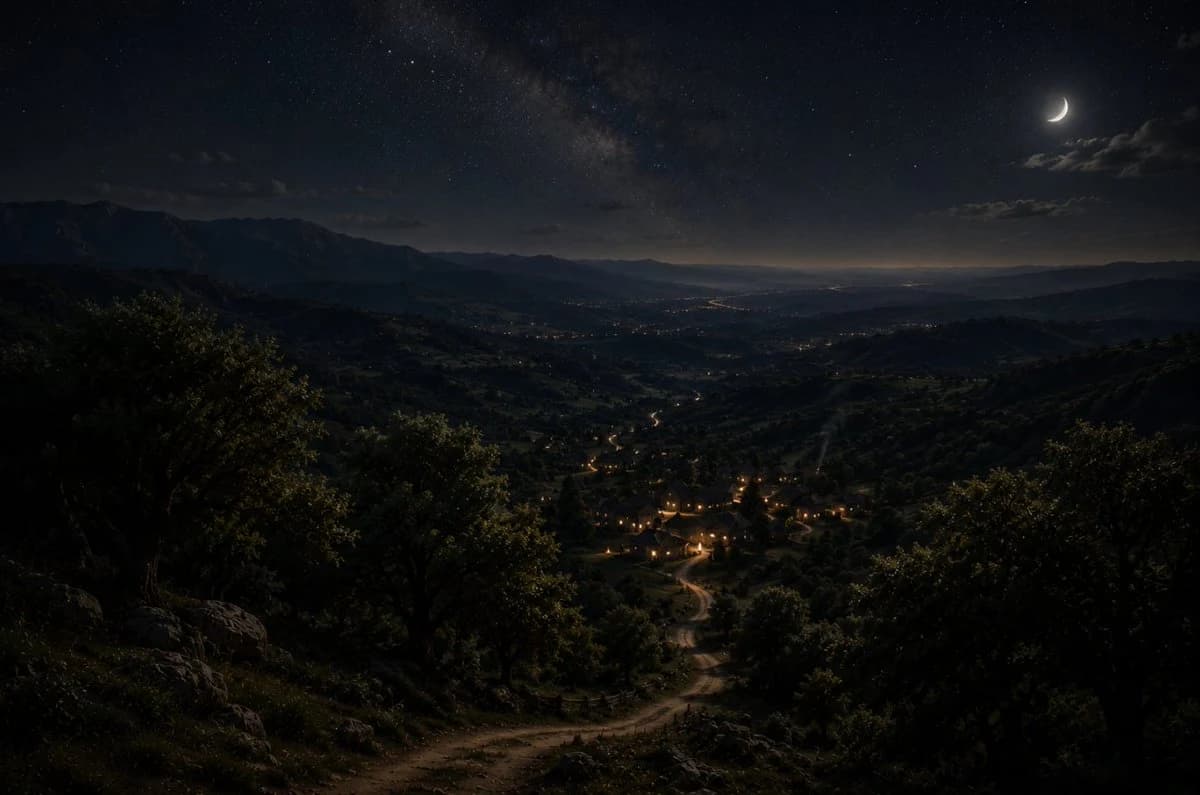 Moonlit Mountain Valley Background social media visual