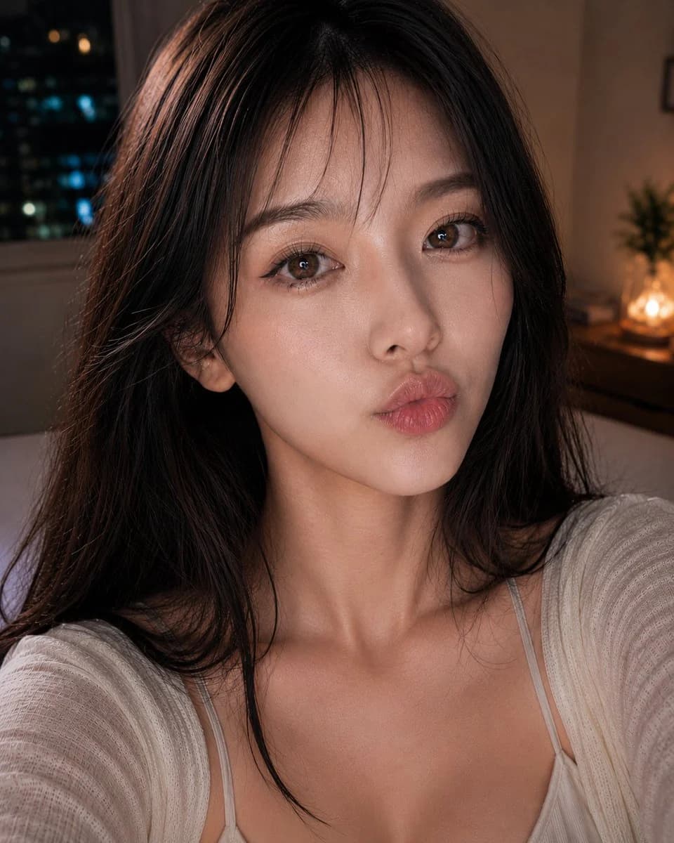 Natural Japanese Selfie Portrait with expressive portrait lighting, detailed styling and a polished editorial mood