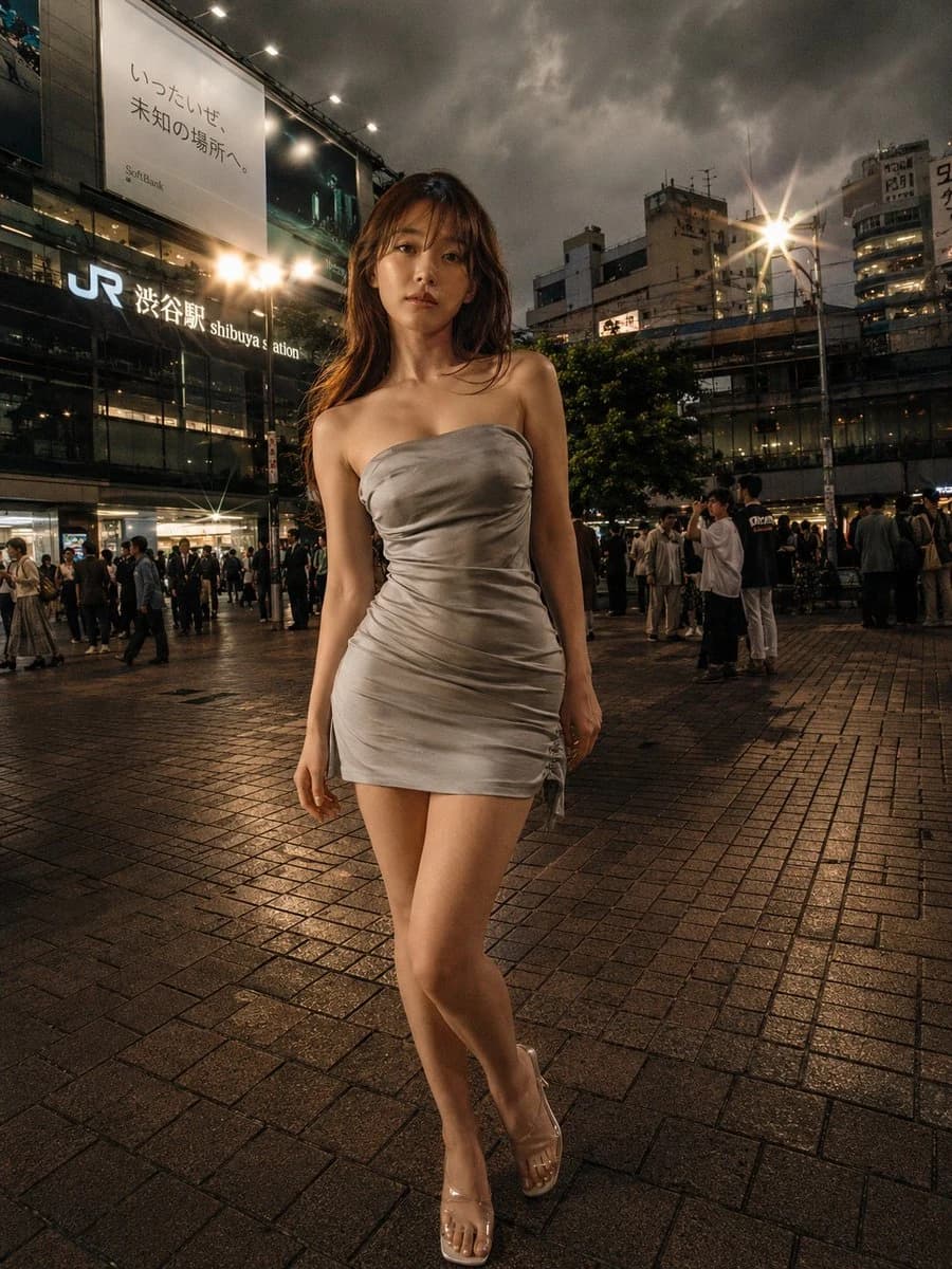 Night Fashion Portrait at Shibuya Station ad creative visual