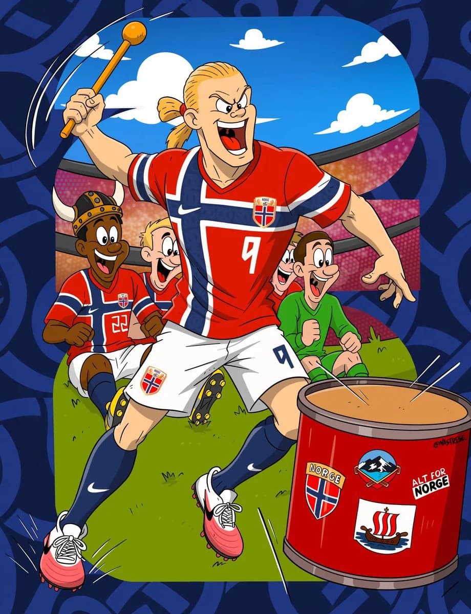 Norway Football Striker Cartoon Illustration with sequential storytelling, expressive character design and cinematic panel composition