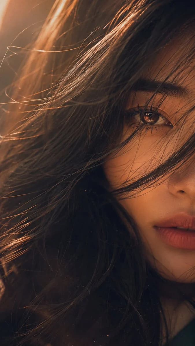 Nostalgic Cinematic Hair-Peeking Portrait with expressive portrait styling, crisp facial detail and profile-ready composition