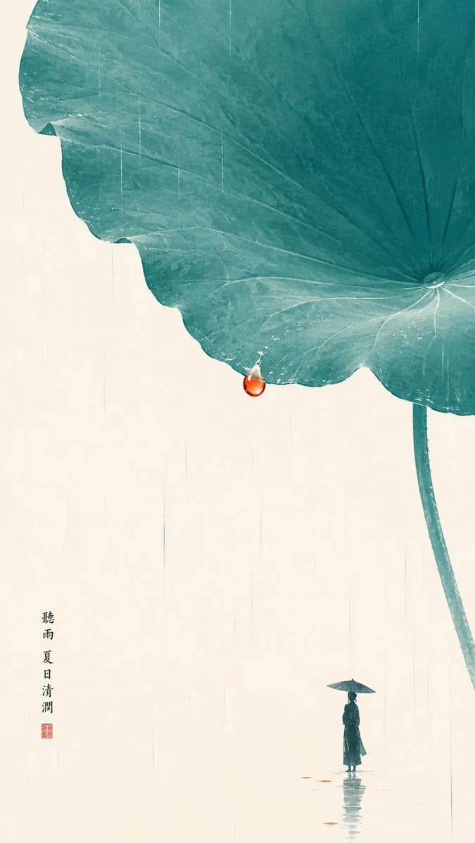 Minimalist oriental Zen illustration with lotus imagery, calm negative space, and refined ink-inspired composition.