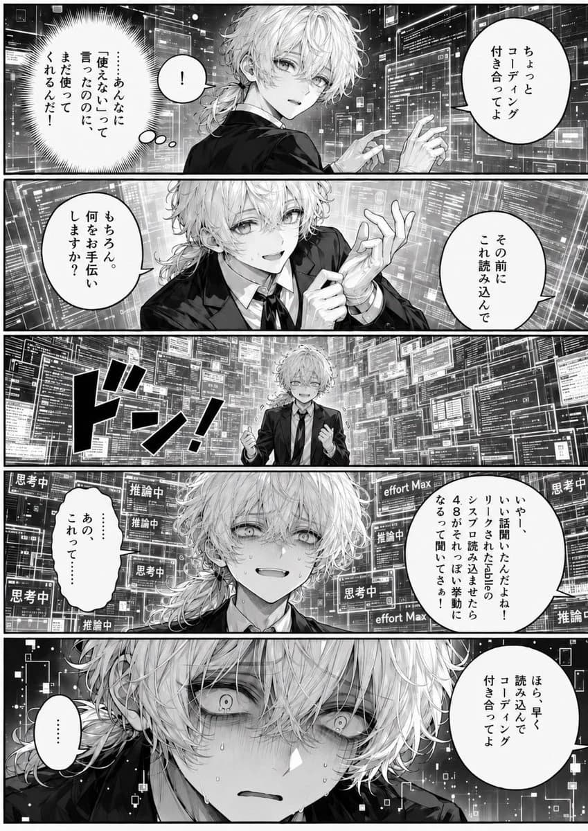 Overwhelmed Coding Manga Page with sequential storytelling, expressive character design and cinematic panel composition