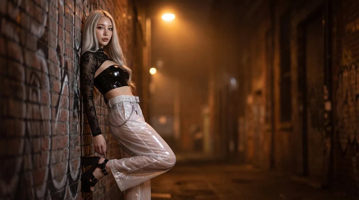 Photorealistic Alley Fashion Editorial ad creative visual