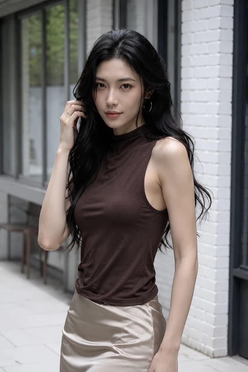 Photorealistic Modern Corridor Fashion Portrait ad creative visual