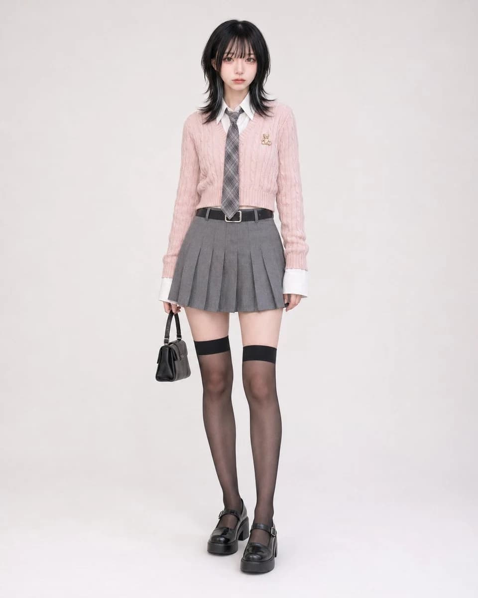 Pink Cable Knit School Uniform e-commerce visual