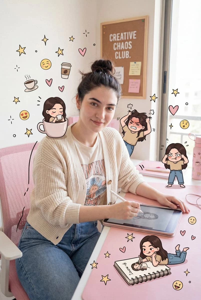 Pink Office Chibi Scene with a scroll-ready composition, expressive subject and cinematic social post styling