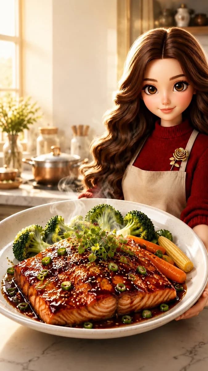 Pixar-Style Salmon Dinner Ad ecommerce visual with clean product presentation, shop-ready composition and detailed styling