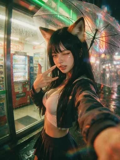 Rainy Tokyo Yokai Gyaru Selfie portrait visual