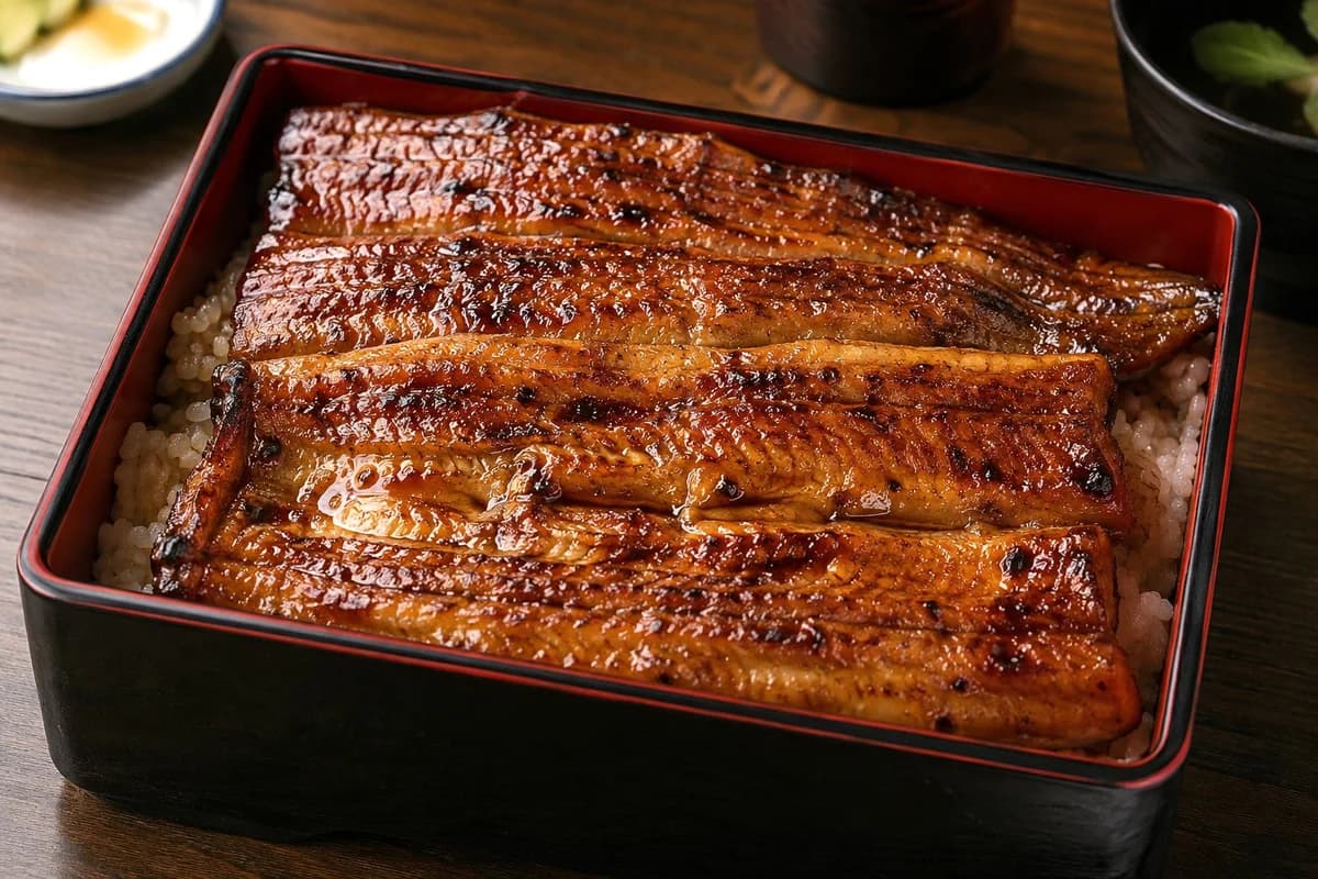 Realistic Unaju Grilled Eel Box ecommerce visual with clean product presentation, shop-ready composition and detailed styling