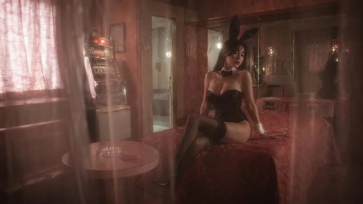 Retro Motel Noir Bunny Portrait Poster poster GPT Image 2 prompt example