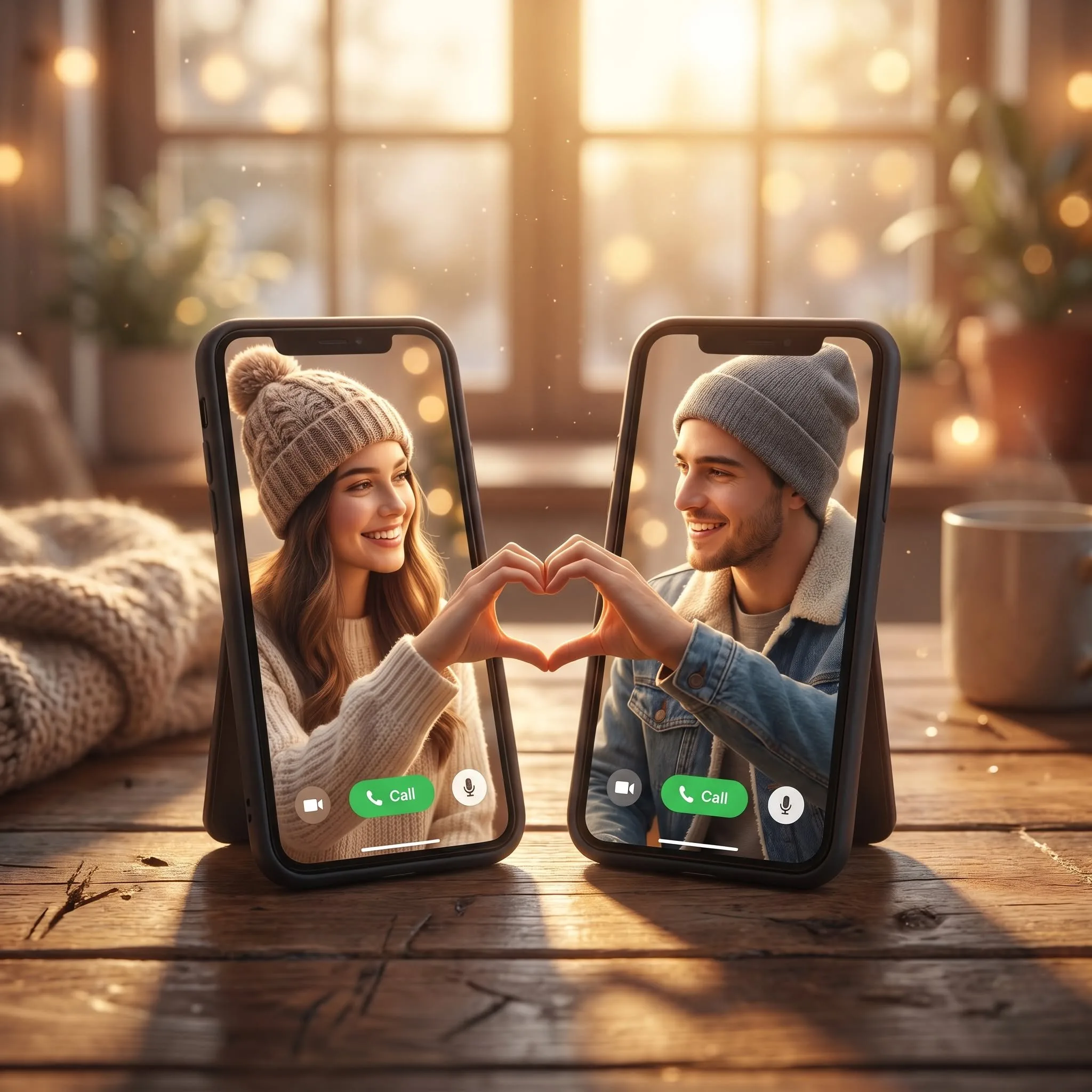 Romantic Smartphone Couple Product Shot with commercial product staging, campaign-style lighting and polished advertising layout