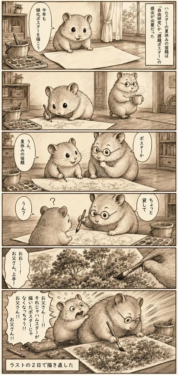 Sepia Hamster Summer Homework Manga storyboard visual