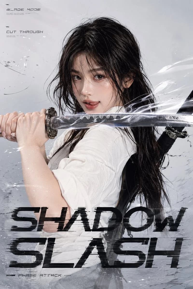 Shadow Slash Swordswoman Poster with character-focused concept art, game-ready styling and detailed fantasy design