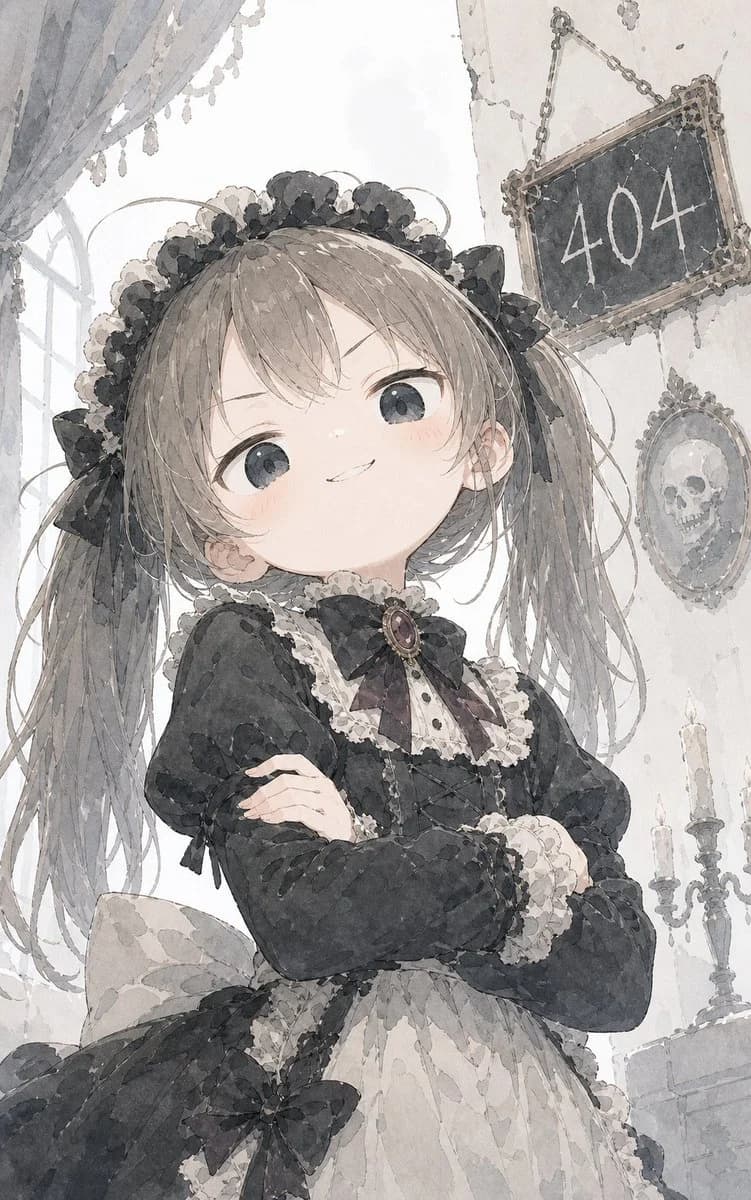 Smug Gothic Maid 404 Portrait with expressive character styling, soft illustration detail and portrait-focused composition