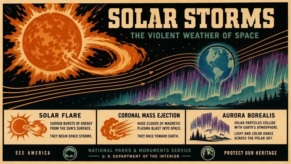Solar Storm WPA Poster with sequential panels, cinematic shot planning and a polished storyboard layout