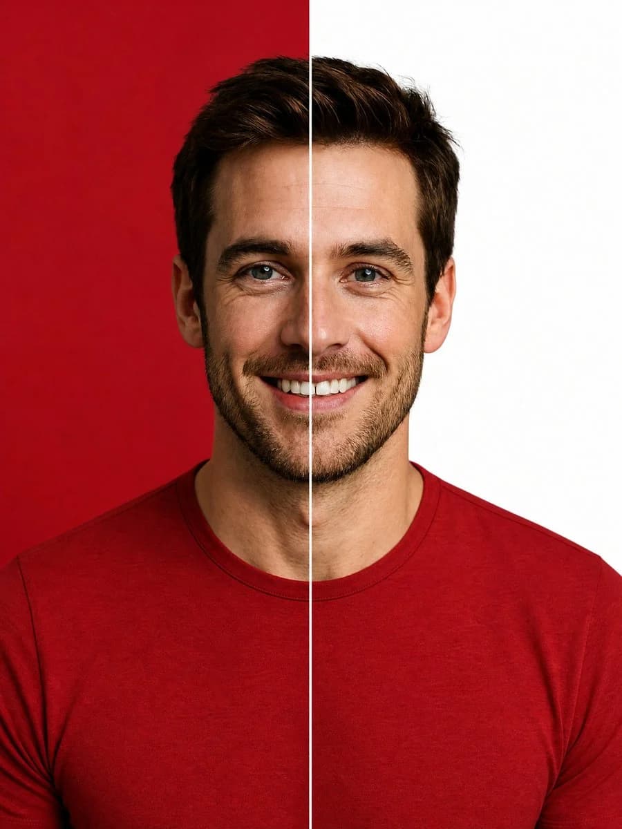 Split Background Studio Portrait with realistic portrait lighting, expressive subject detail and polished editorial photography