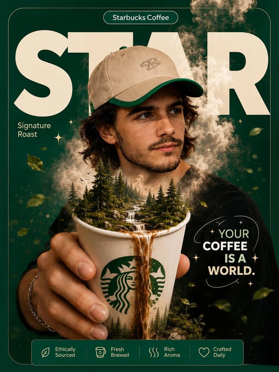 Starbucks Coffee World Surreal Poster poster GPT Image 2 prompt example
