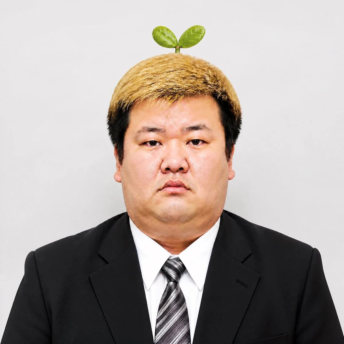Stern Businessman With Sprout with expressive portrait lighting, detailed styling and a polished editorial mood