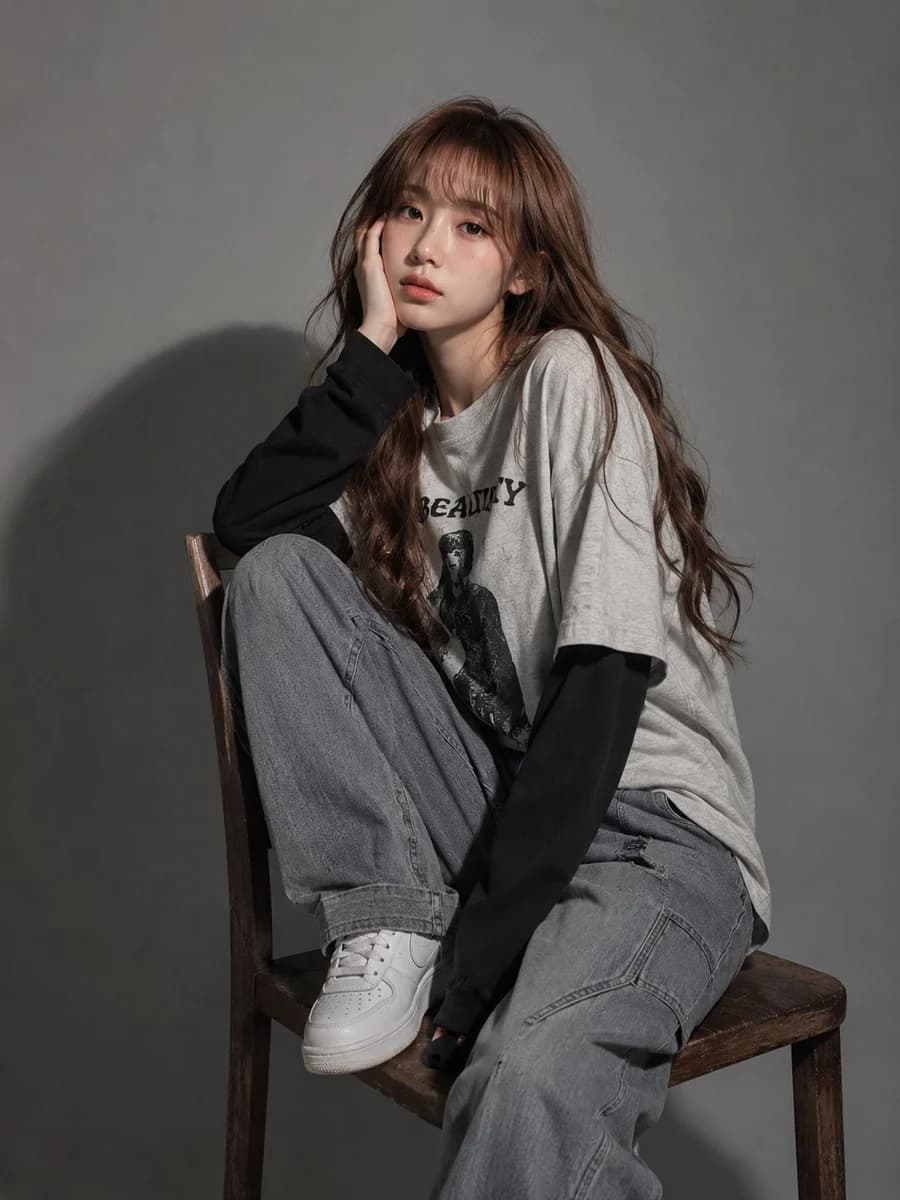 Women’s streetwear studio portrait with expressive styling, crisp facial detail and a polished editorial composition