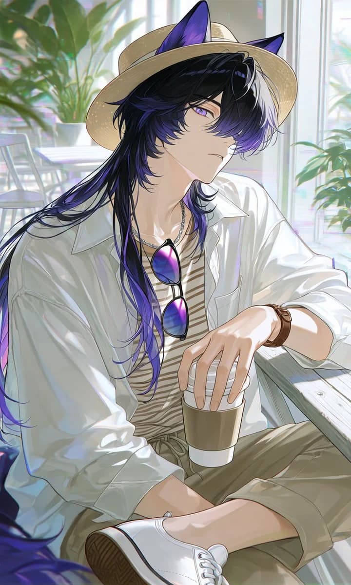 Summer Cafe Anime Wolf Boy portrait visual