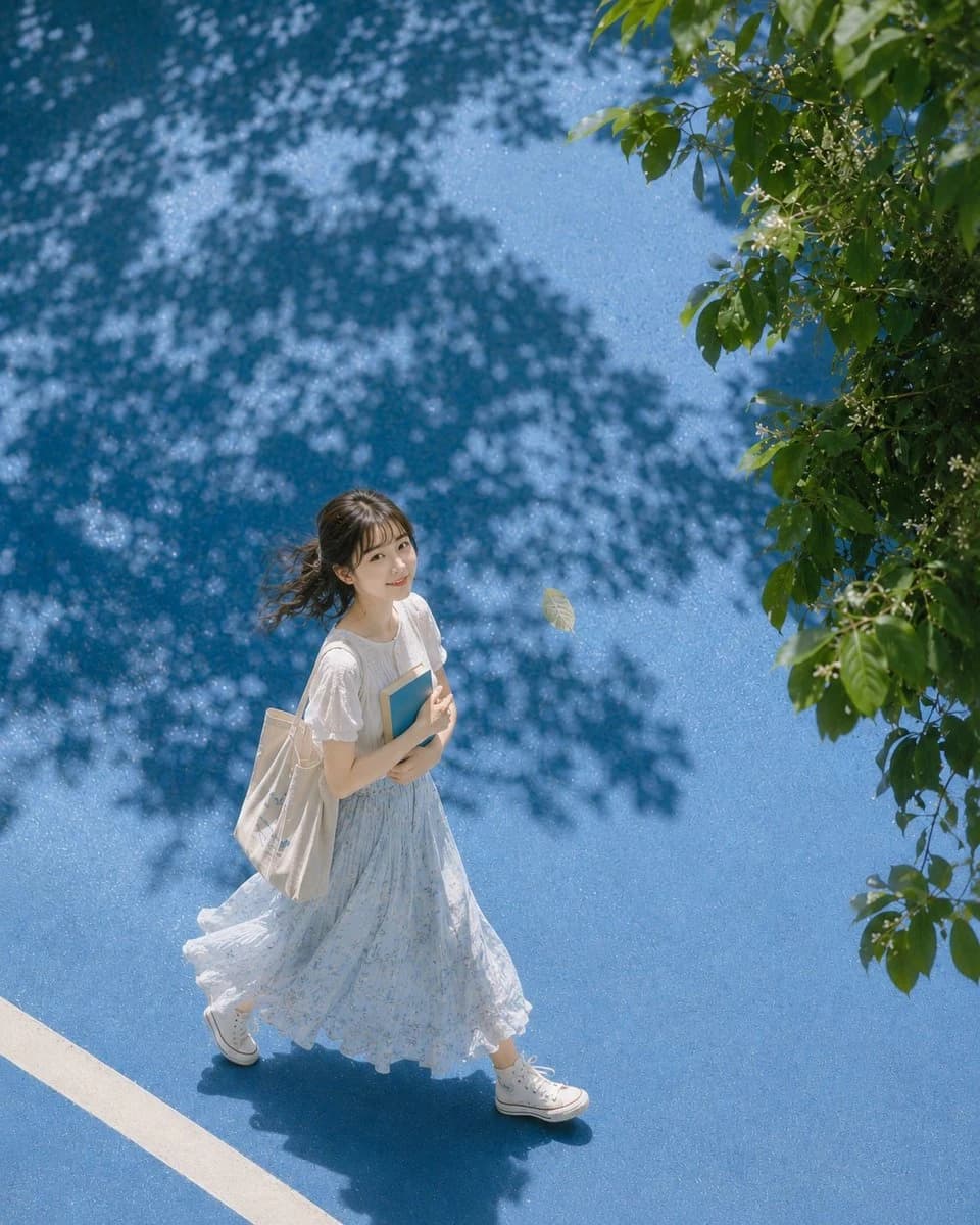 Sun-Dappled Summer Street Fashion Portrait: social media prompt preview with platform-ready composition and clear design.