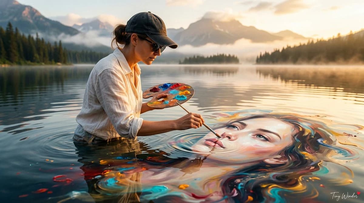 Surreal Fine Art Fantasy Portrait on Lake with a scroll-ready composition, expressive subject and cinematic social post styling