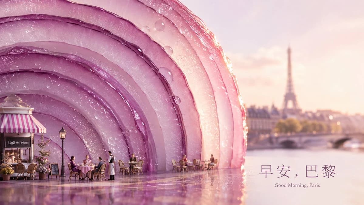 Surreal Paris Morning Onion Poster with campaign-ready composition, brand-focused styling and premium commercial lighting